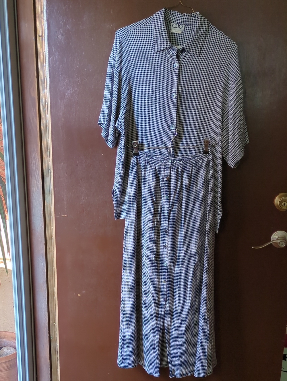 Clio Black & White Gingham Button-Front Blouse And Skirt Set